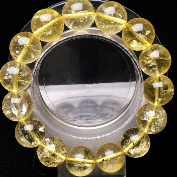 14mm Natural Rainbow Yellow Citrine Crystal Gemstone Round Beaded Bracelet NEW - Picture 2 of 7